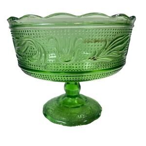 EO Brody M6000 Emerald Green Glass Vintage Compote Pedestal Candy Dish Cleveland